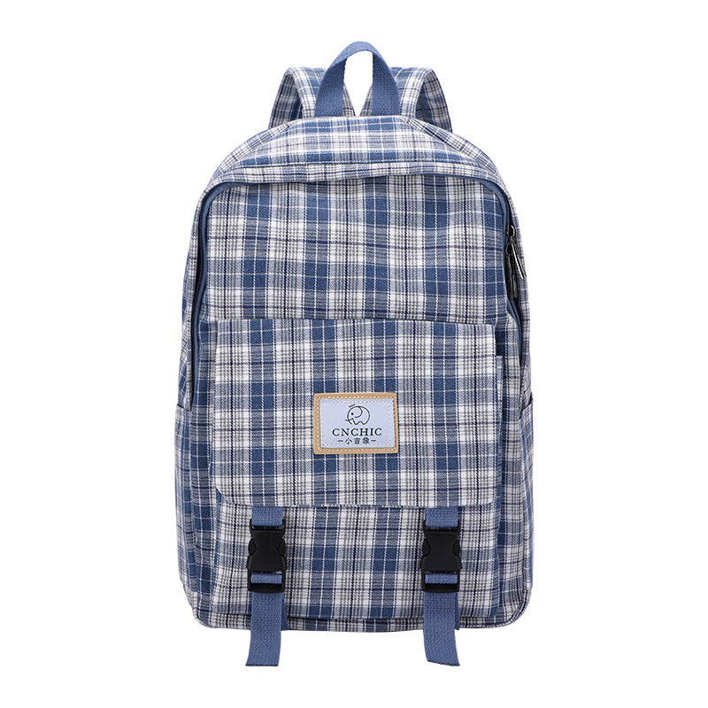 Stylish Plaid Schoolbag for High School and Junior High Students light blue 724GoShop