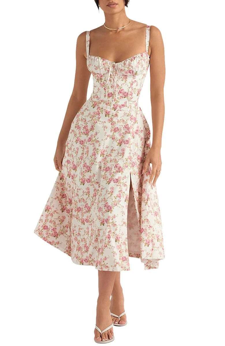 Floral Midriff Waist Shaper Dress Rose Flower L 724GoShop