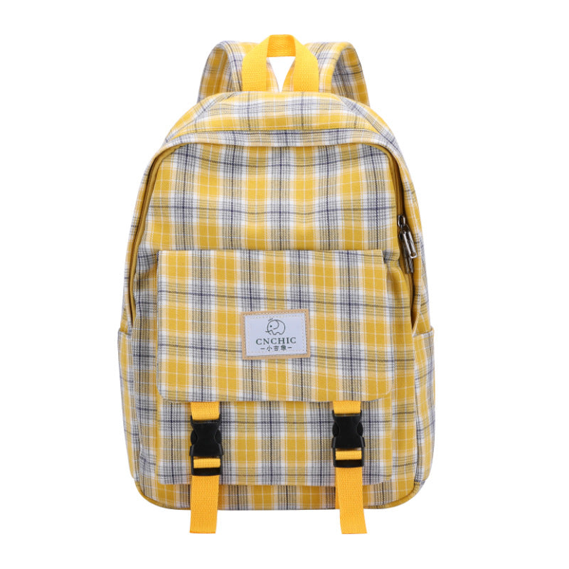 Stylish Plaid Schoolbag for High School and Junior High Students pale yellow 724GoShop