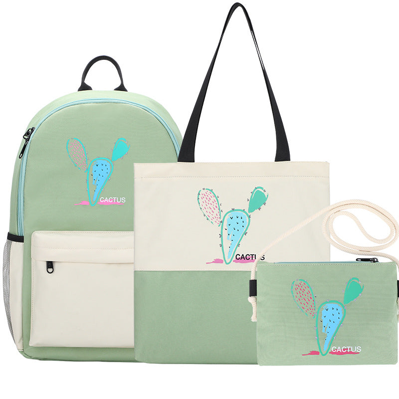 School bag three piece backpack fashion USB Green 724GoShop