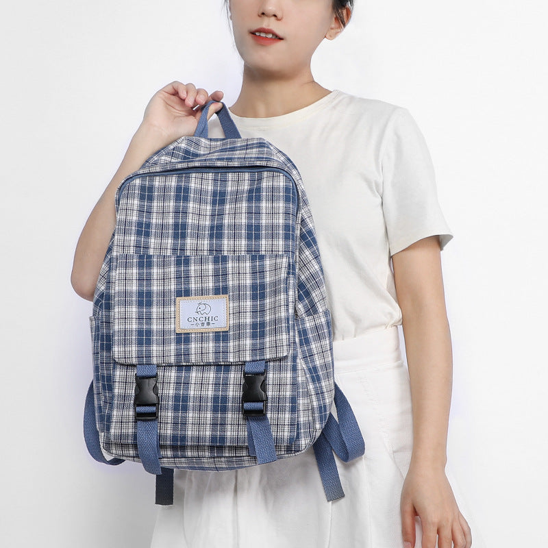 Stylish Plaid Schoolbag for High School and Junior High Students 724GoShop