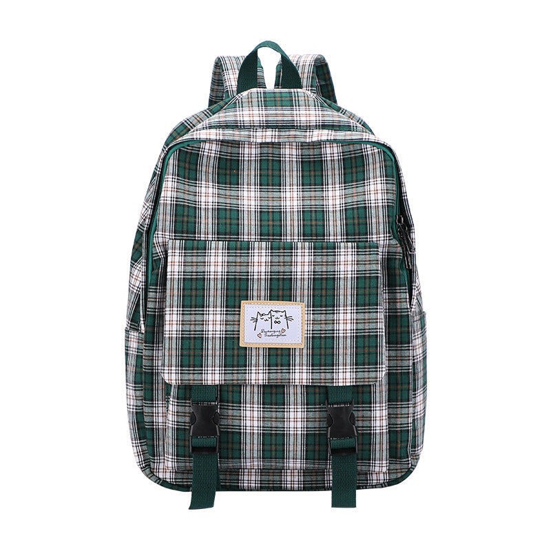 Stylish Plaid Schoolbag for High School and Junior High Students light green 724GoShop