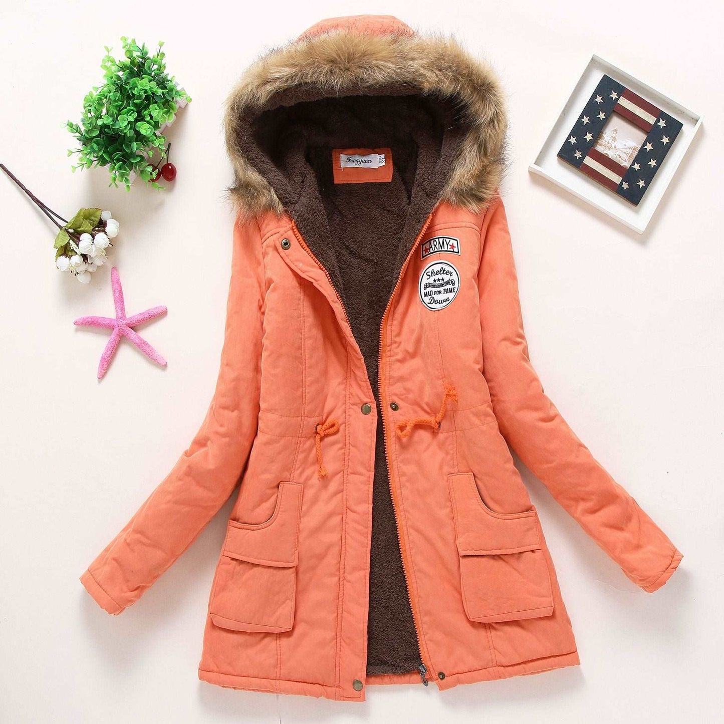 2023 Lady Fur Collar Long Hoodies Warm Jackets Plus Size Winter Coat Women Parka Jackets Casual Cotton Lining Knitted 11 724GoShop