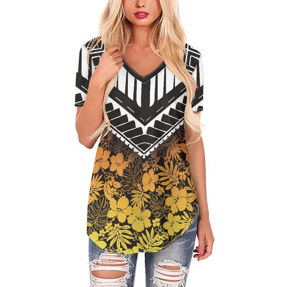 Elegant V Neck Short Sleeve Ladies Shirt Woman Tops Fashionable Blouse 724GoShop