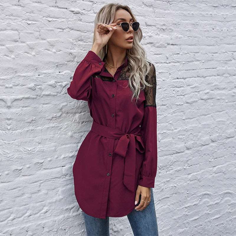 Ladies Blouses Elegant Women Tops Long Sleeve Shirt Women Wine Red 724GoShop