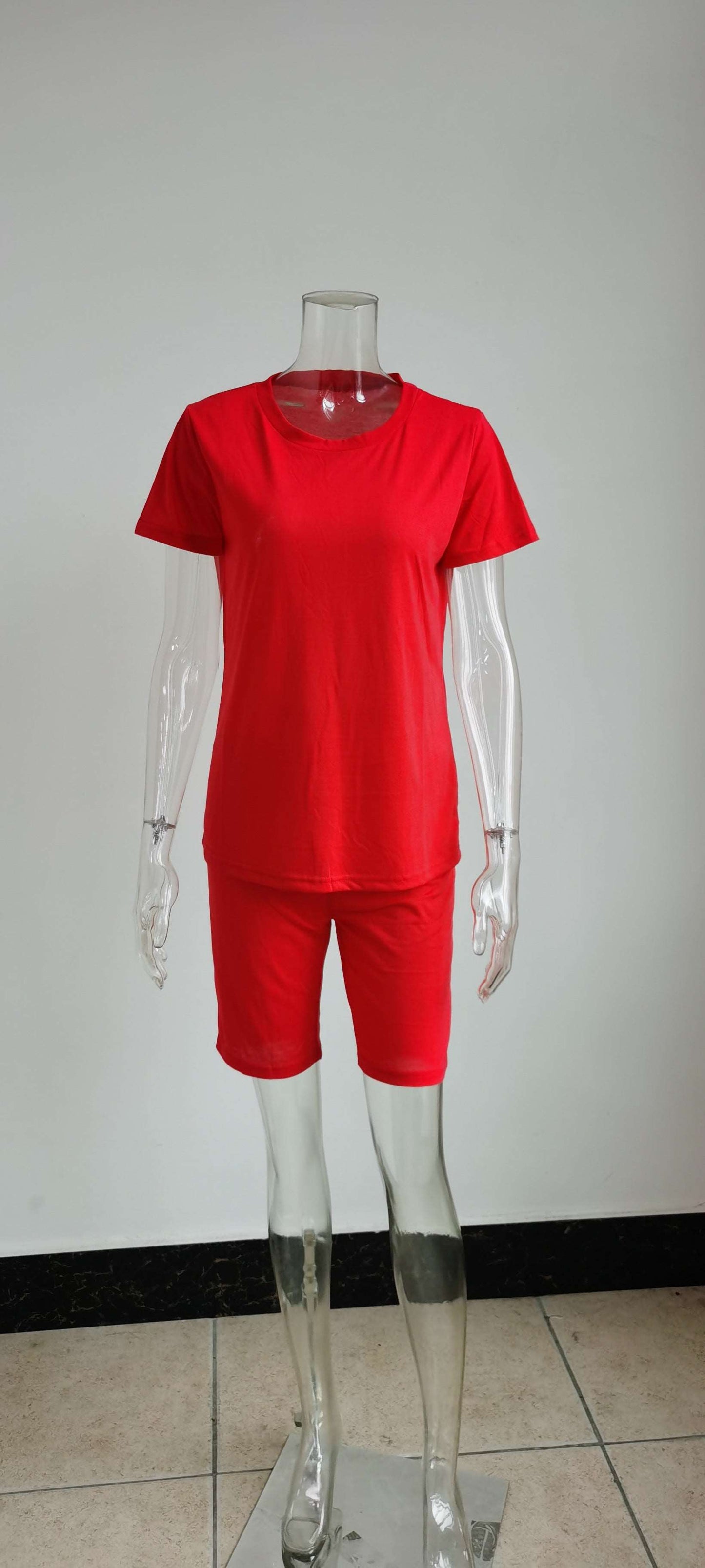 22ST0605 Women Clothing Cotton T Shirt sets 22ST0605 red 724GoShop