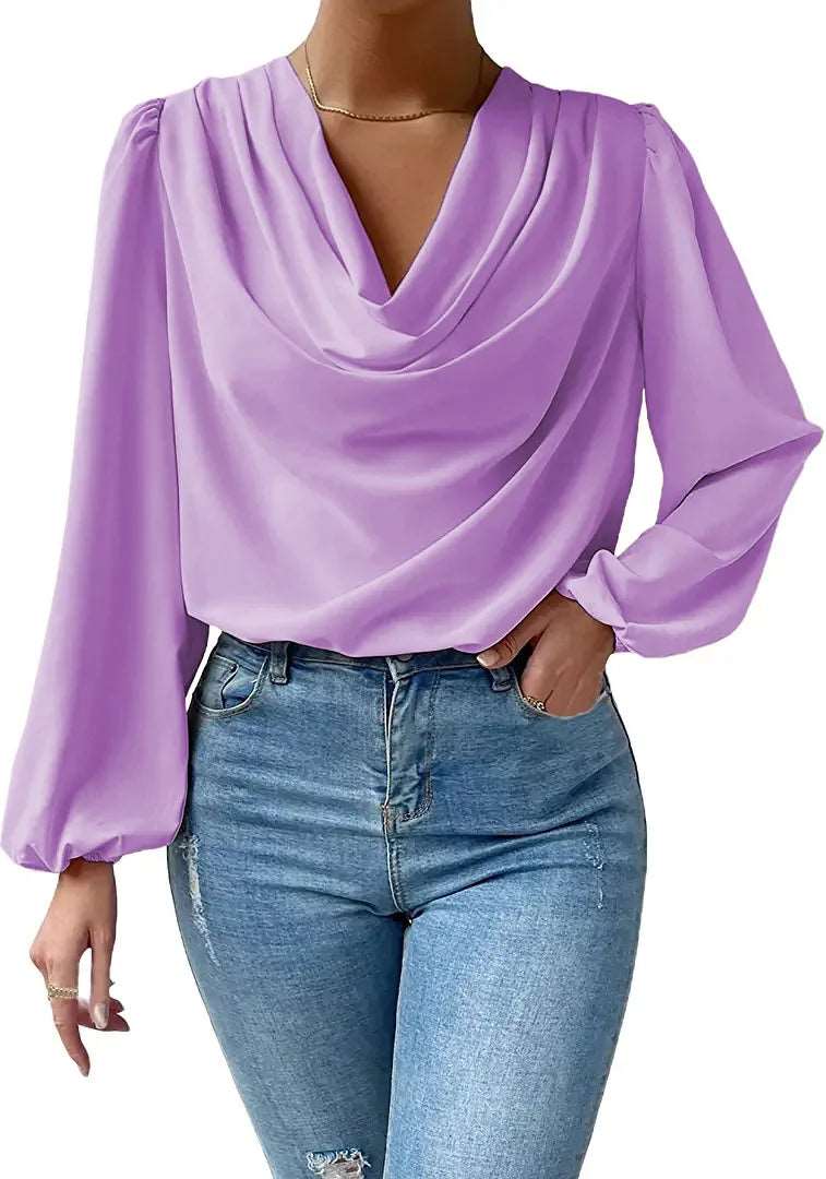 European And American Long Sleeve V -Neck Women'S T-Shirt 724GoShop