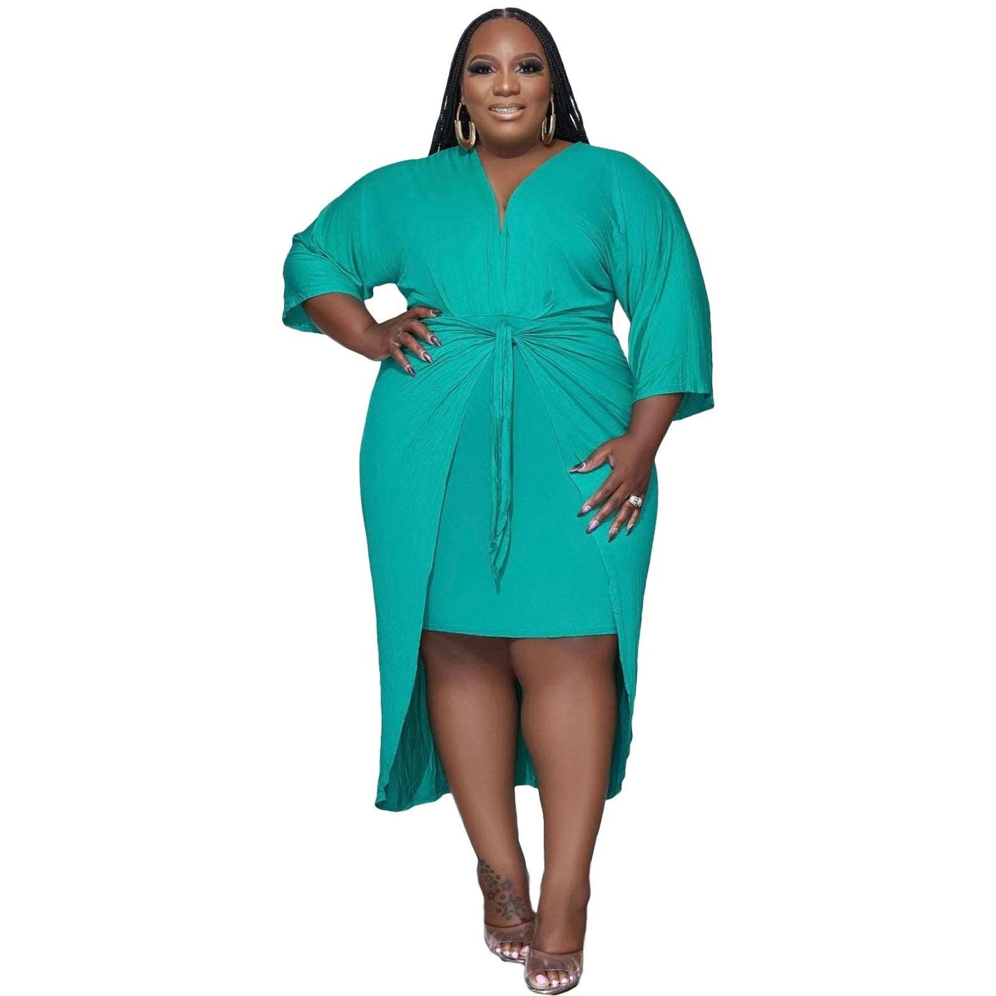 best selling clothing oversized plus size women's dresses green 724GoShop