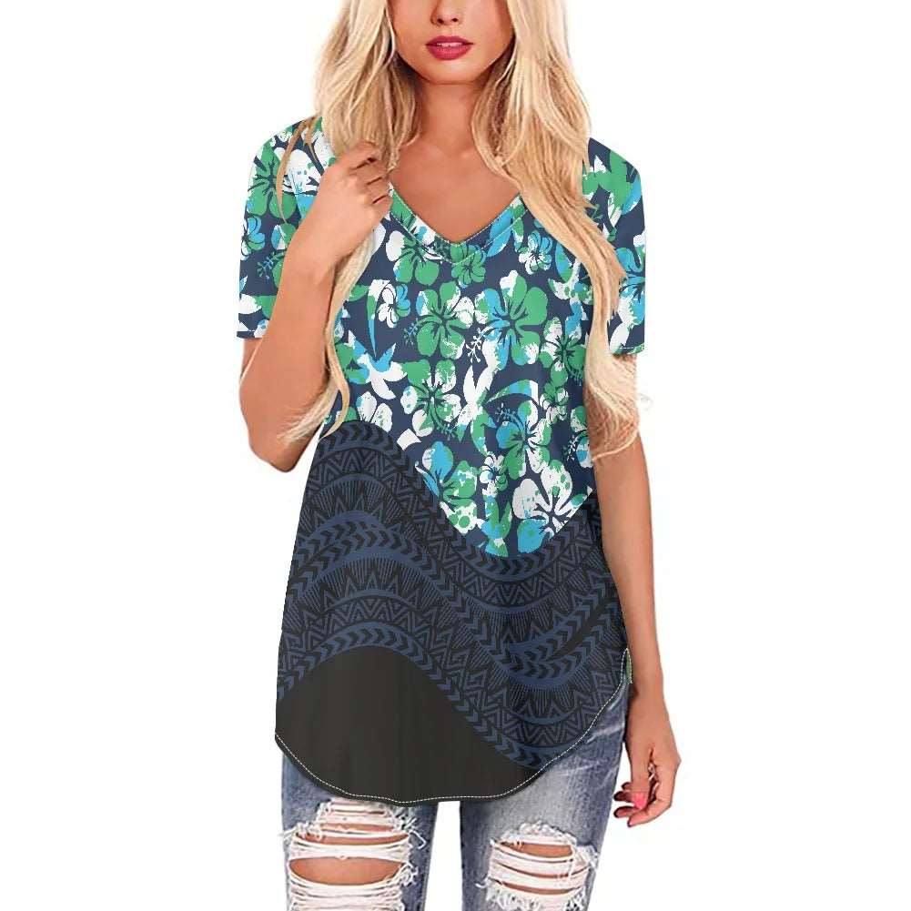 Elegant V Neck Short Sleeve Ladies Shirt Woman Tops Fashionable Blouse ZSND1221 724GoShop