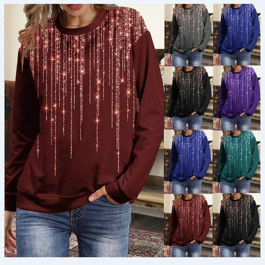 Explosive long sleeved sweatshirt printed round neck bottoming shirt top plus size wome 724GoShop