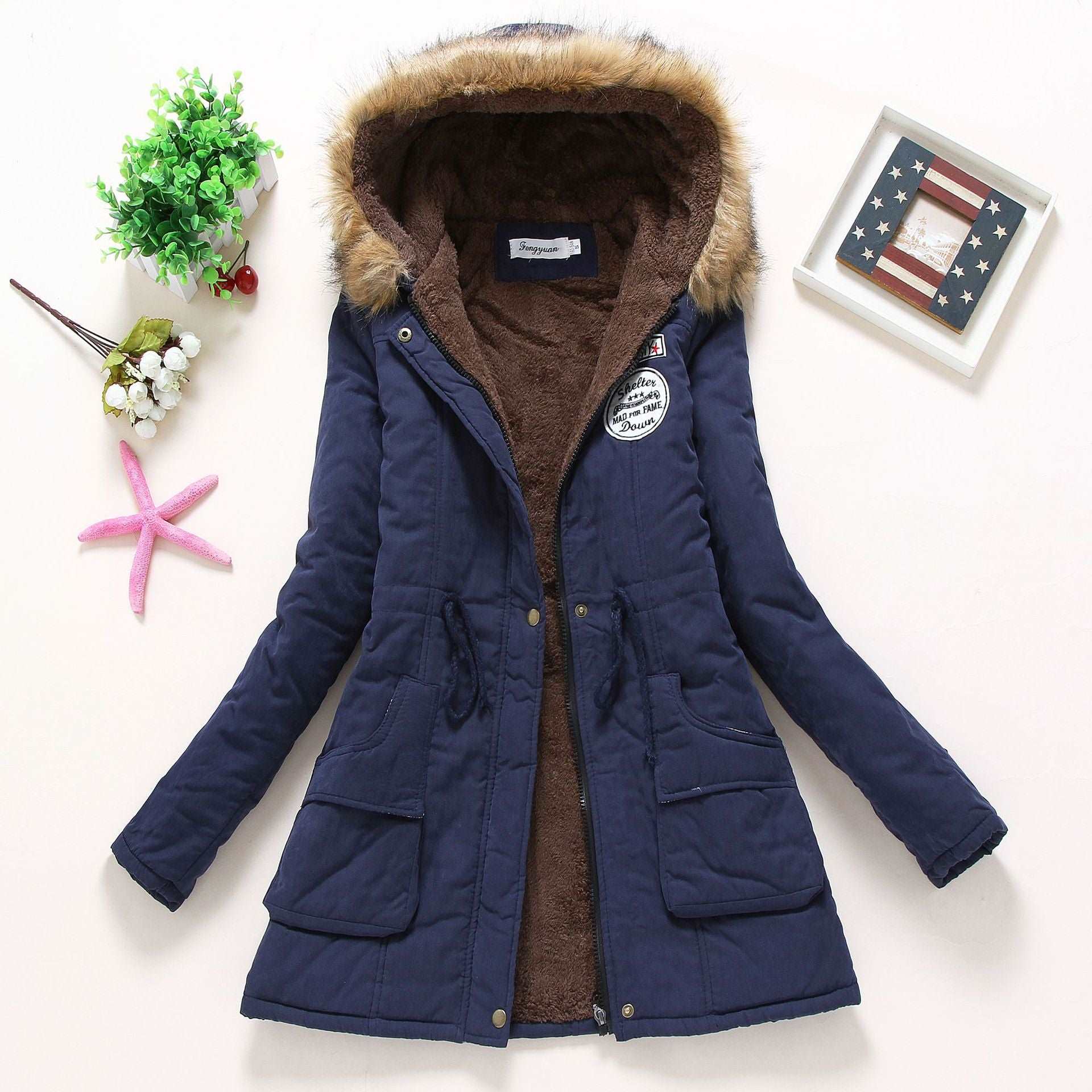 2023 Lady Fur Collar Long Hoodies Warm Jackets Plus Size Winter Coat Women Parka Jackets Casual Cotton Lining Knitted 12 724GoShop