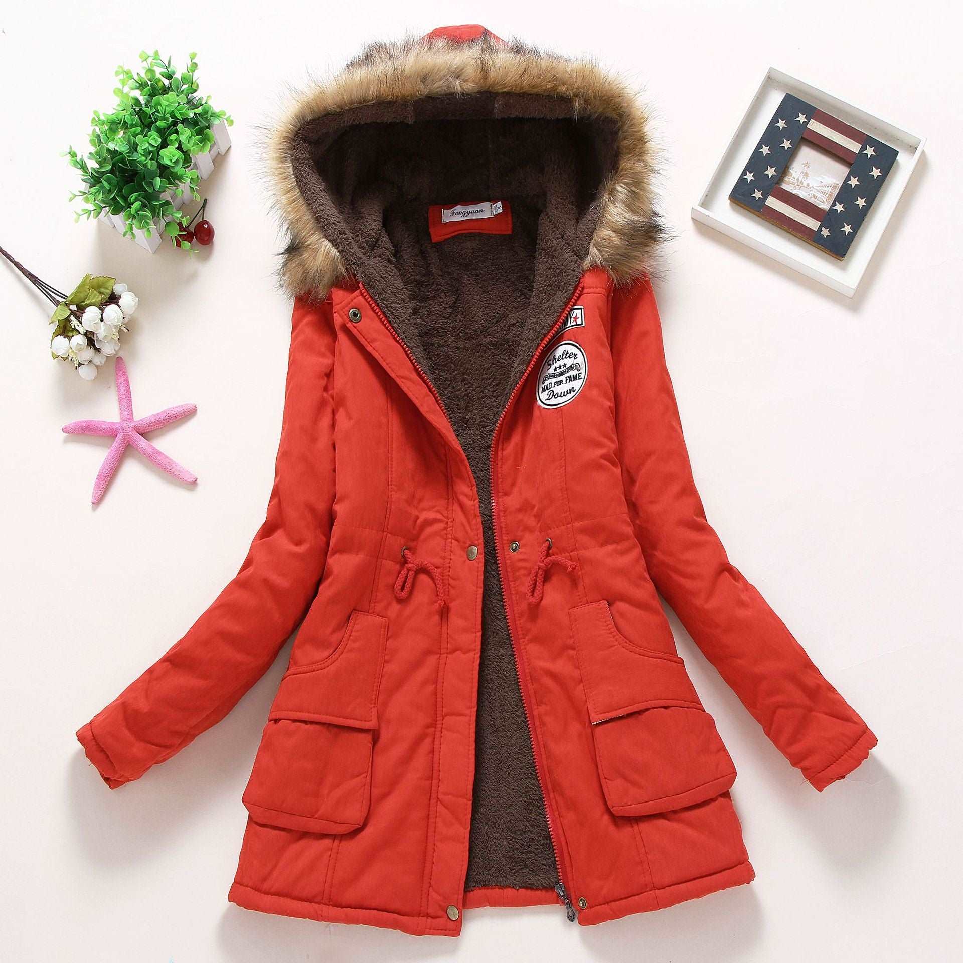 2023 Lady Fur Collar Long Hoodies Warm Jackets Plus Size Winter Coat Women Parka Jackets Casual Cotton Lining Knitted 4 724GoShop