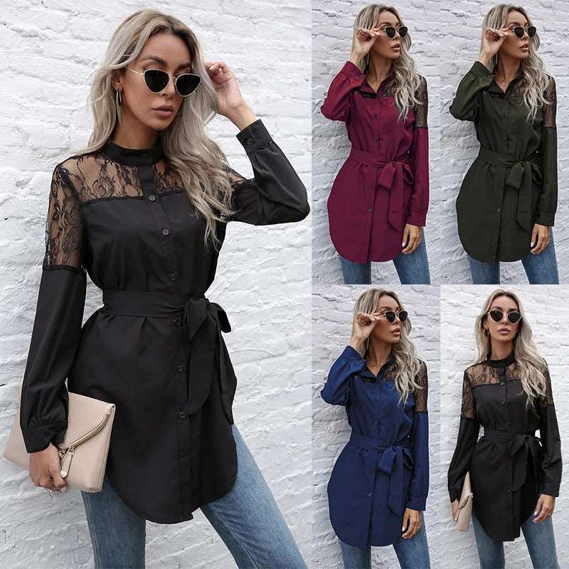 Fancy Ladies Blouses Elegant Women Tops Hollow Out Black Long Sleeve Shirt Women 724GoShop