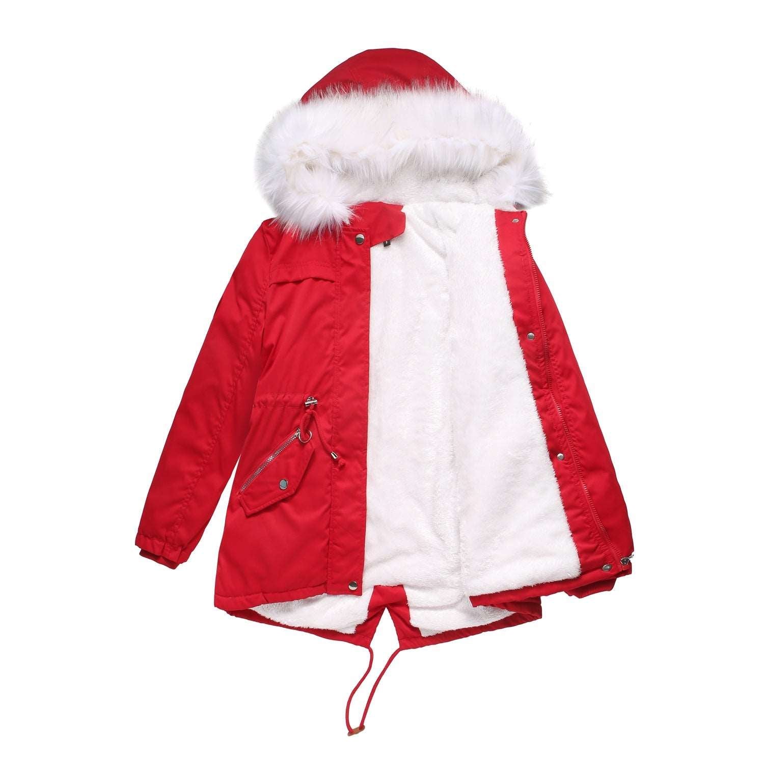 hooded warm long parkas women's winter jacket Red 724GoShop