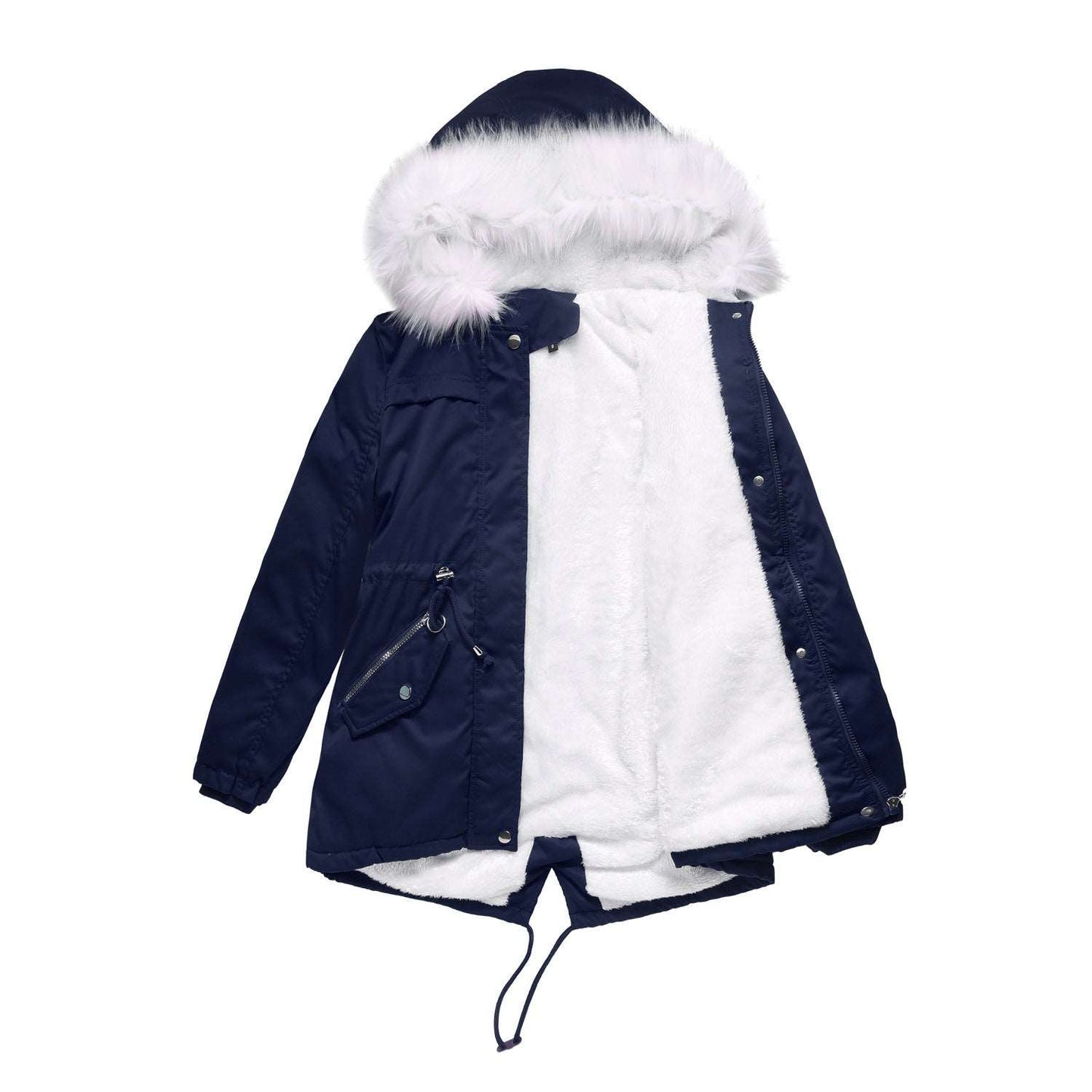 hooded warm long parkas women's winter jacket NAVY 724GoShop