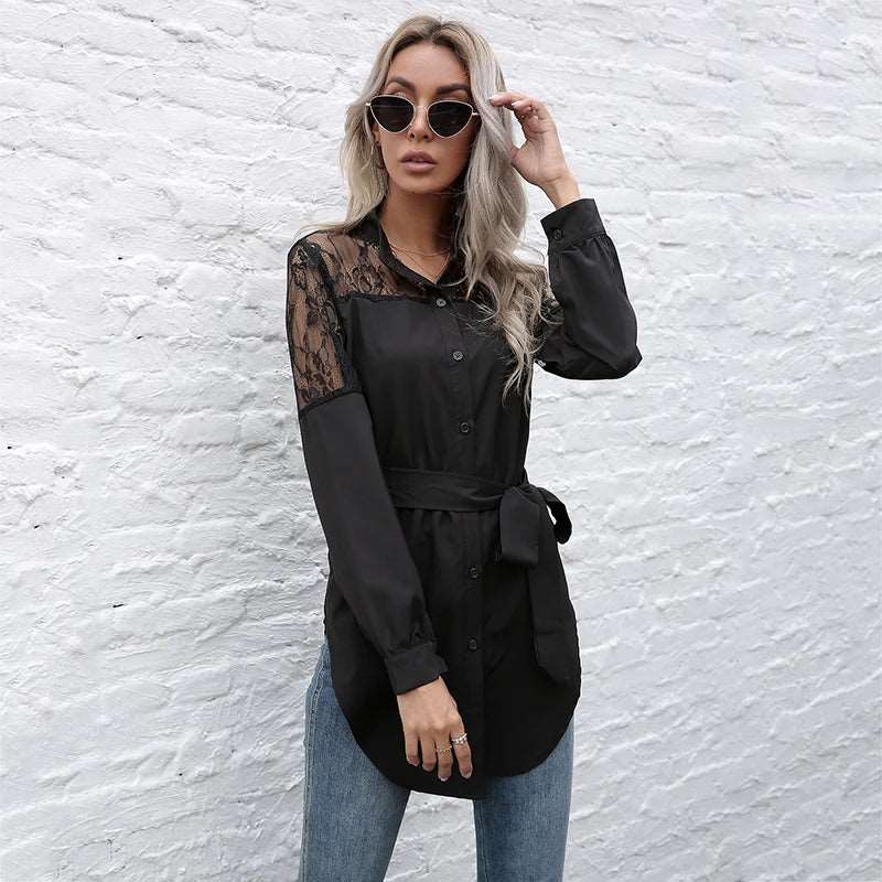 Fancy Ladies Blouses Elegant Women Tops Hollow Out Black Long Sleeve Shirt Women 724GoShop