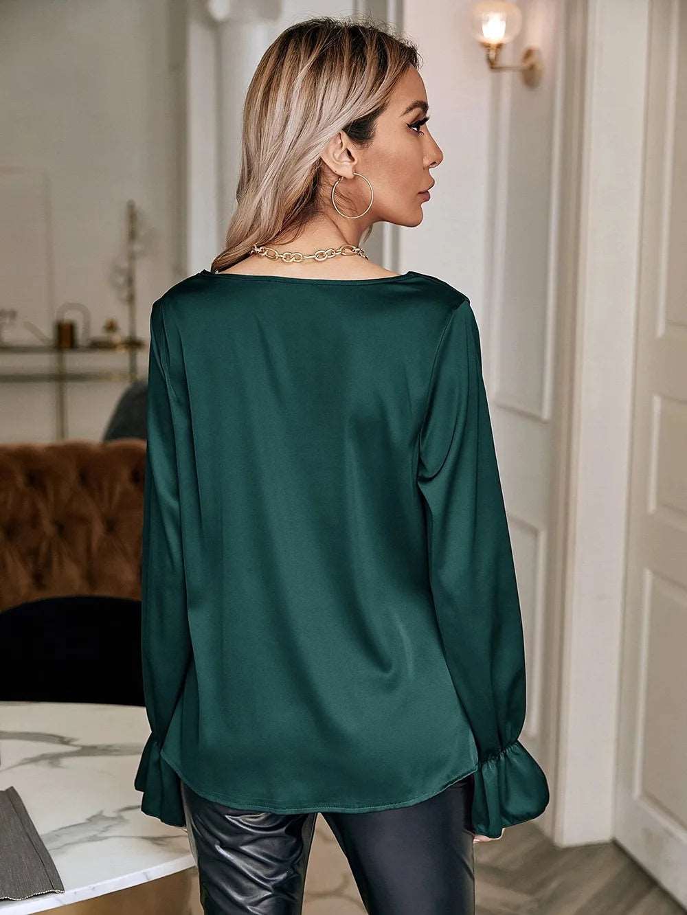 fall tops elegant temperament satin pullover fashion straight shirts for women 724GoShop