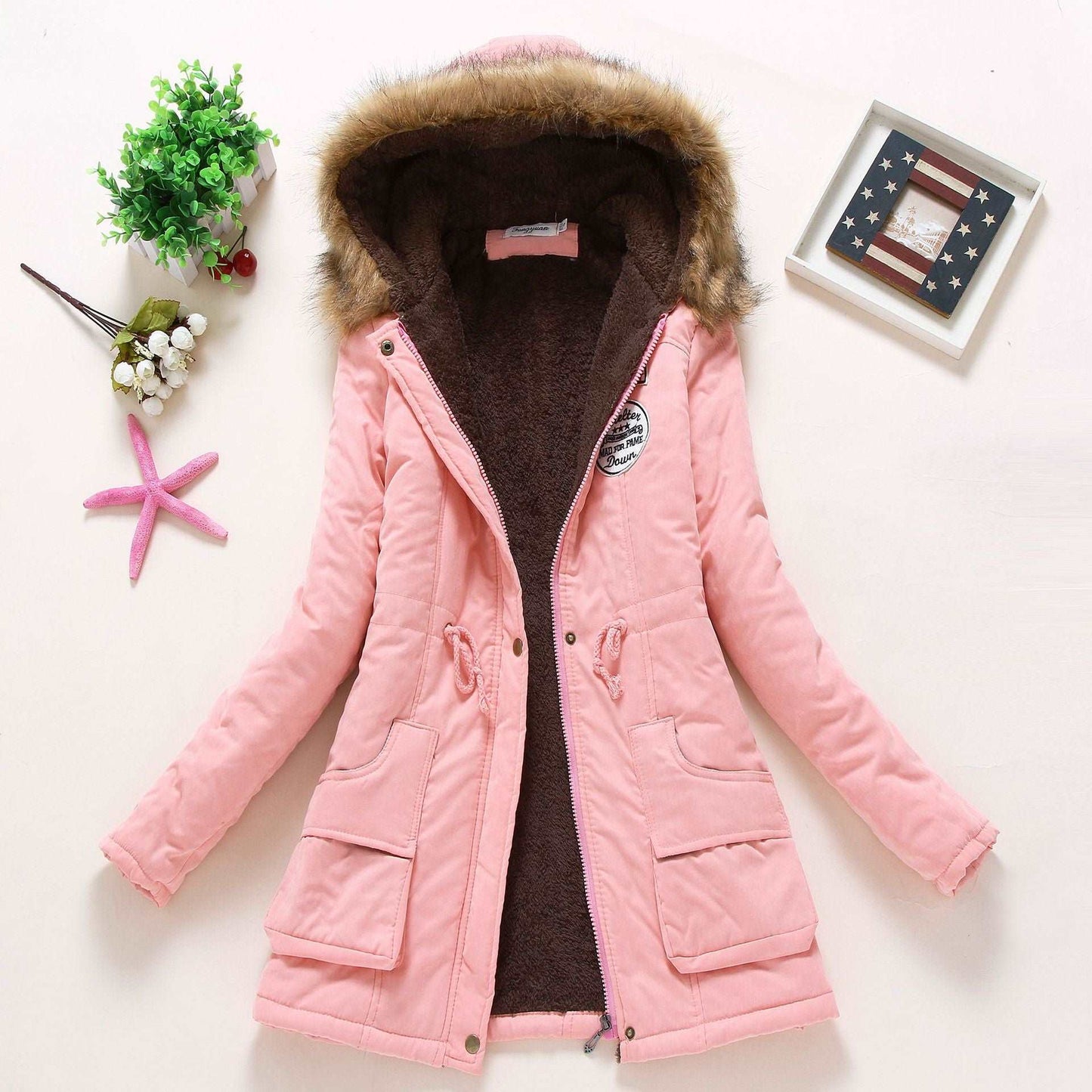 2023 Lady Fur Collar Long Hoodies Warm Jackets Plus Size Winter Coat Women Parka Jackets Casual Cotton Lining Knitted 3 724GoShop