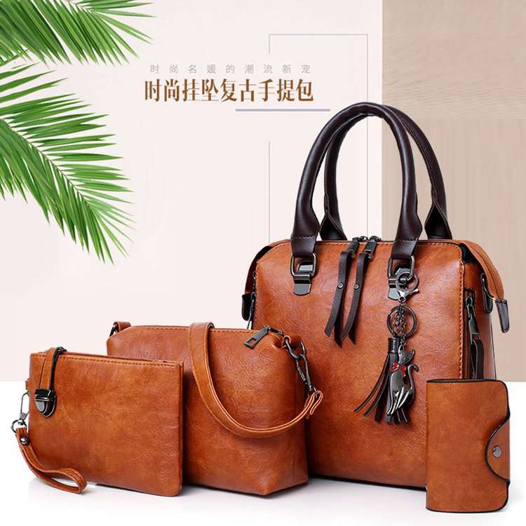 Luxury Women Bag Handbags Leather 4 Pieces brown 724GoShop