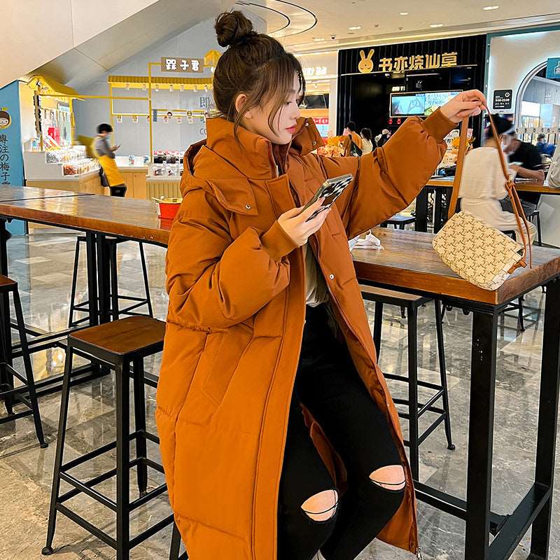 long jacket female knee winter jacket Orange 724GoShop