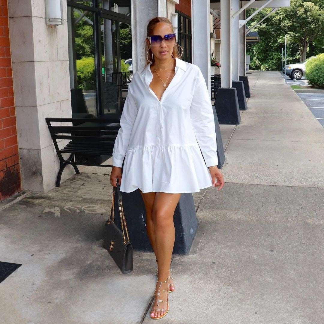 GX186A women's hot casual shirt dress White 724GoShop