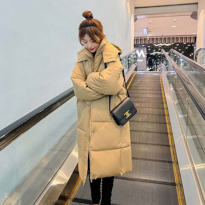 long jacket female knee winter jacket Yellow 724GoShop