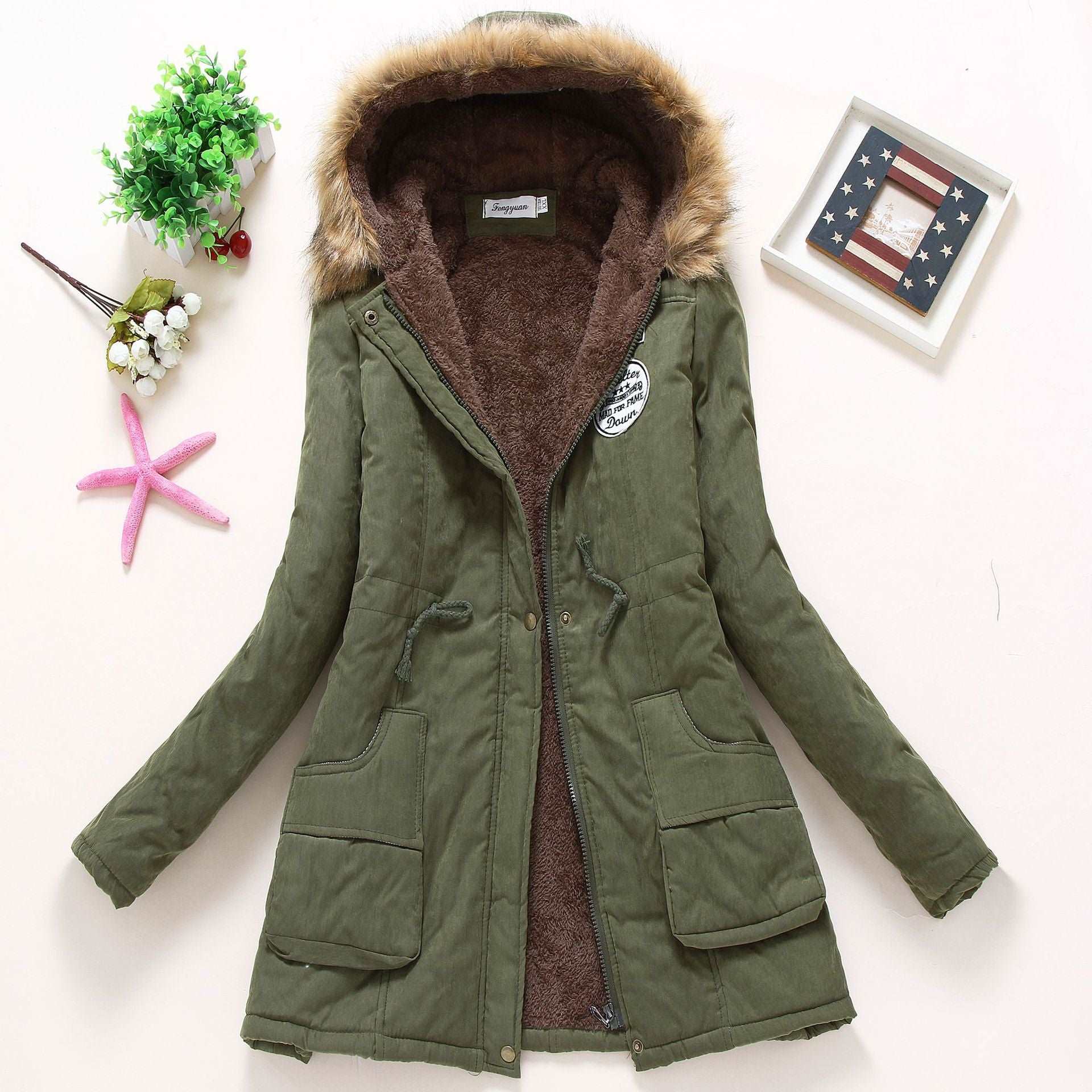 2023 Lady Fur Collar Long Hoodies Warm Jackets Plus Size Winter Coat Women Parka Jackets Casual Cotton Lining Knitted 6 724GoShop