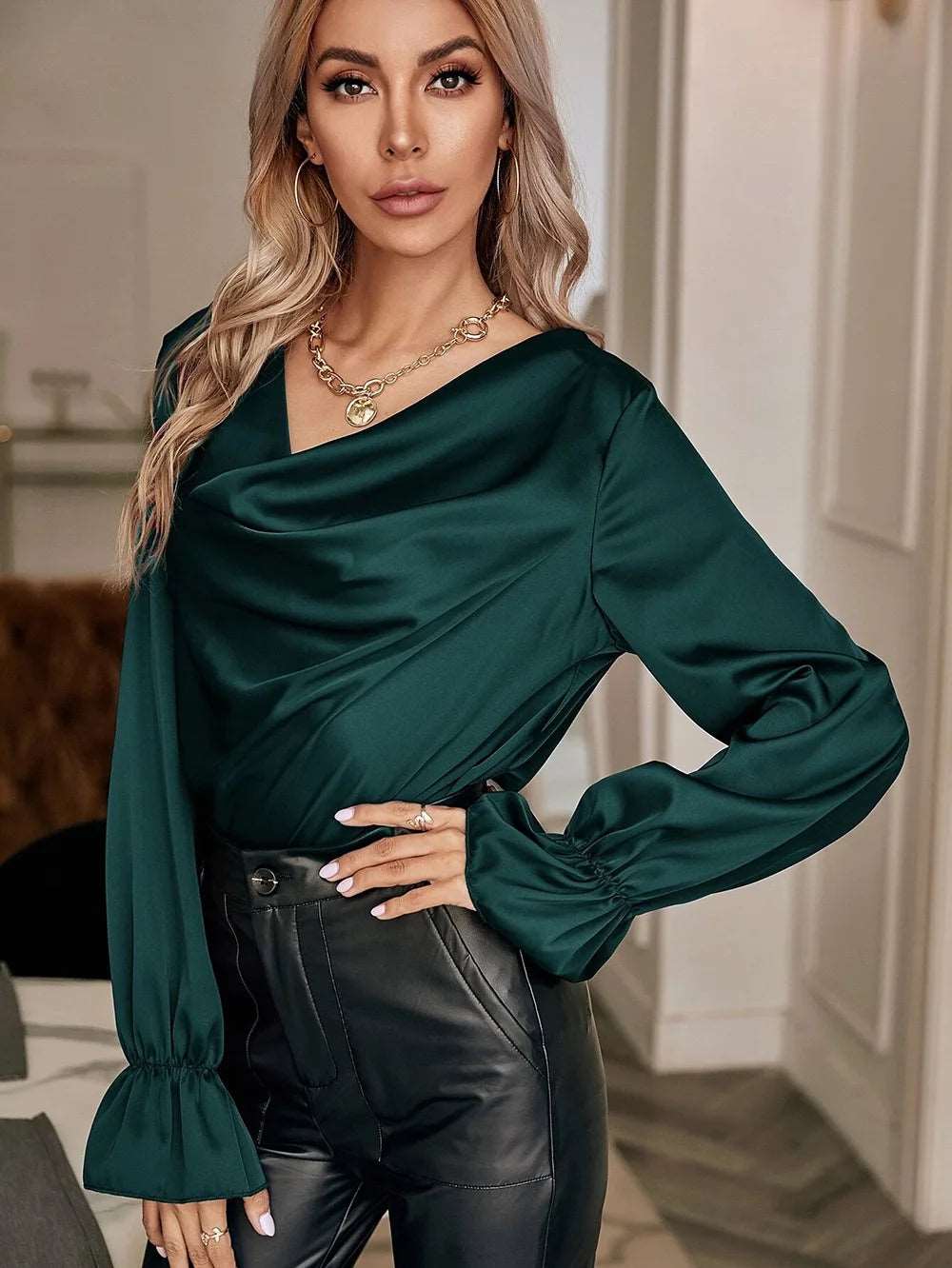 fall tops elegant temperament satin pullover fashion straight shirts for women 724GoShop