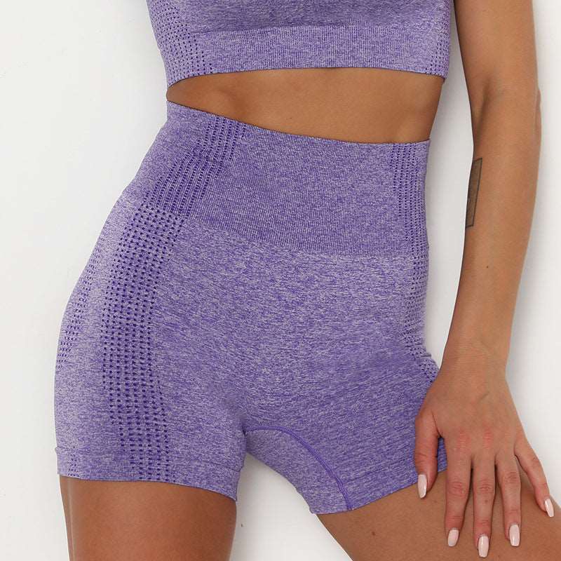 Ladies Stretchy Running Training Fitness Womens Gym Leggings High Waist Seamless 5 Piece Yoga Set purple shorts 724GoShop