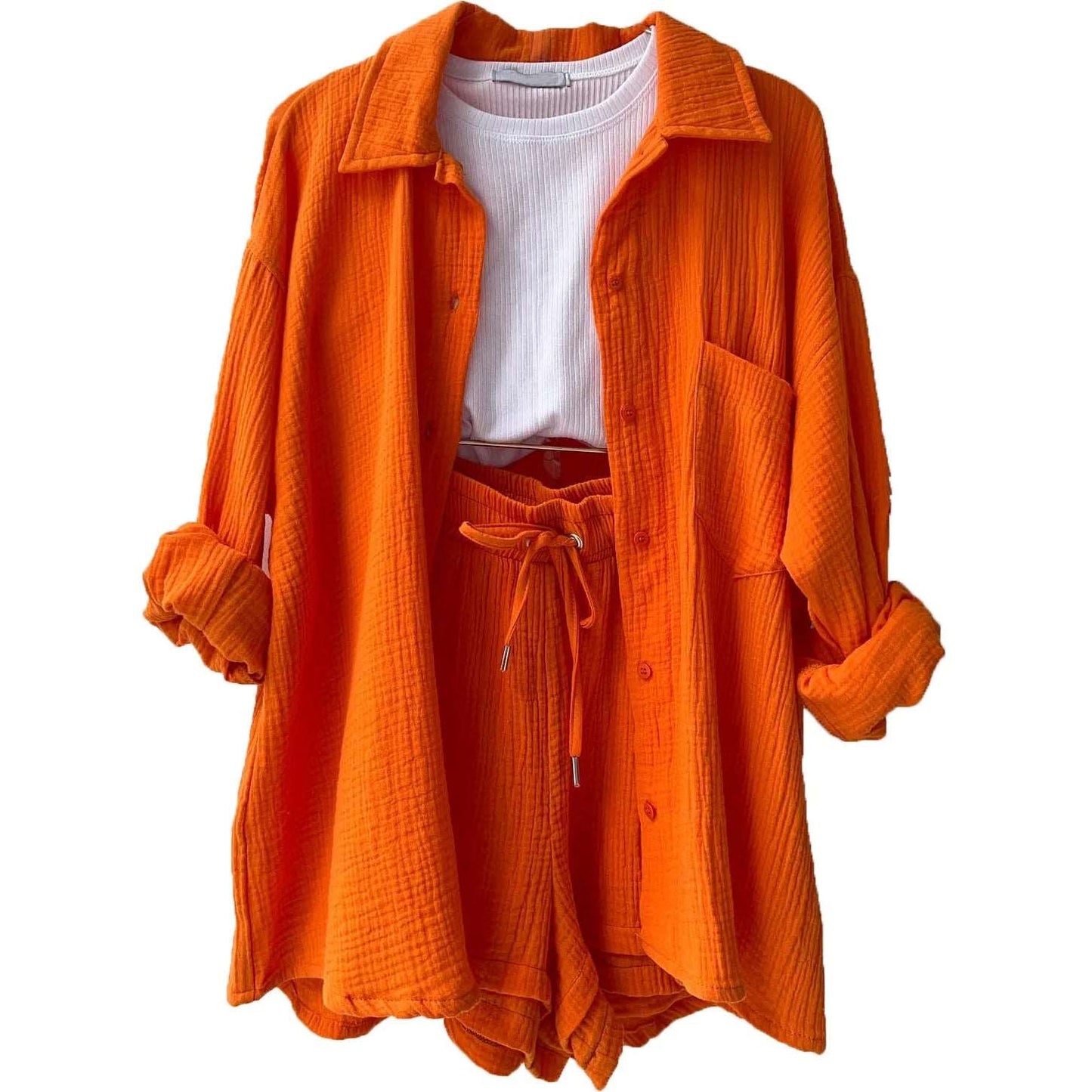 Female Sets Suit Casual Sleepwear Biker 2 Two Pieces Shorts Set Women Orange 724GoShop