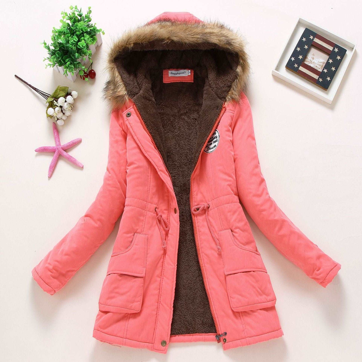 2023 Lady Fur Collar Long Hoodies Warm Jackets Plus Size Winter Coat Women Parka Jackets Casual Cotton Lining Knitted 9 724GoShop