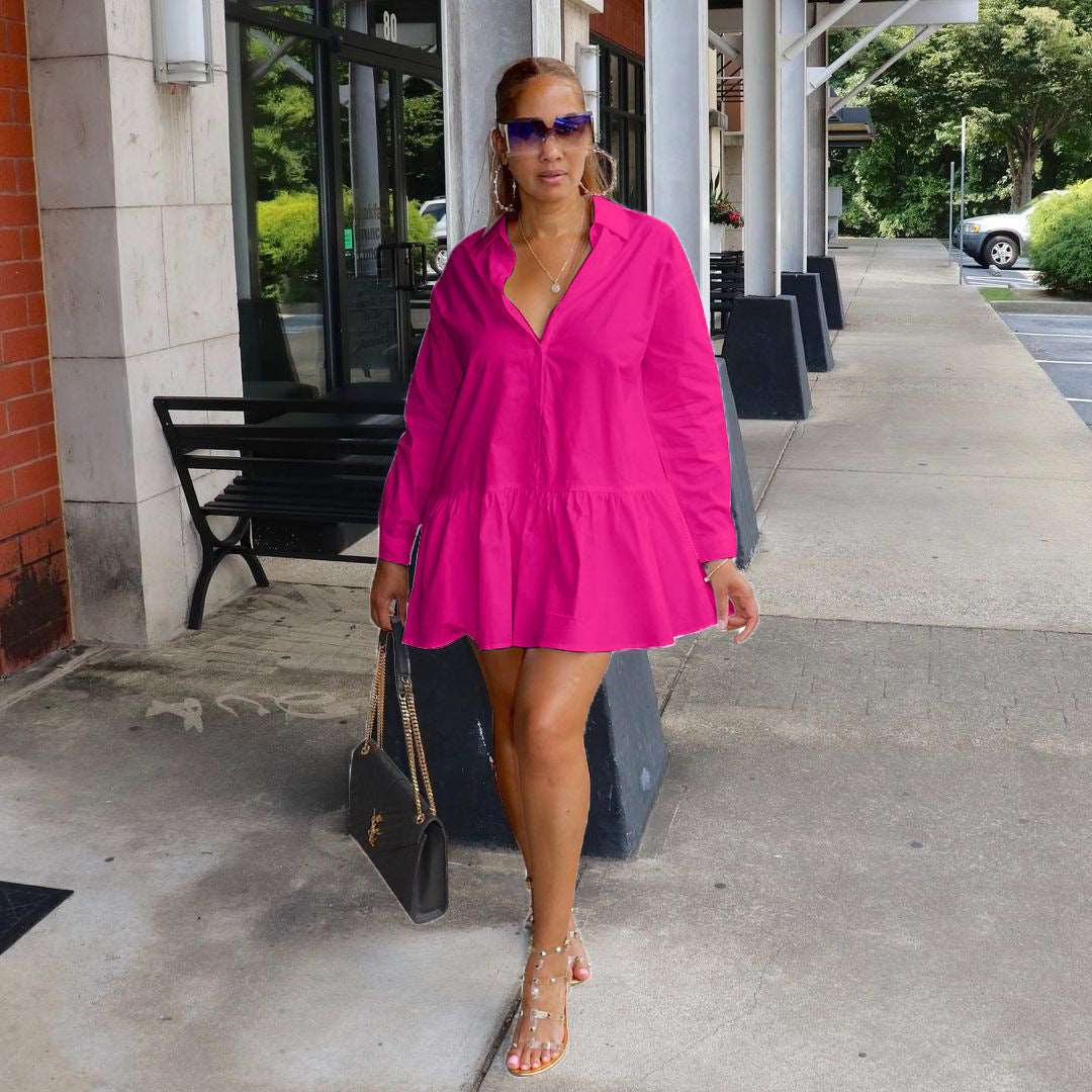 GX186A women's hot casual shirt dress Pink 724GoShop