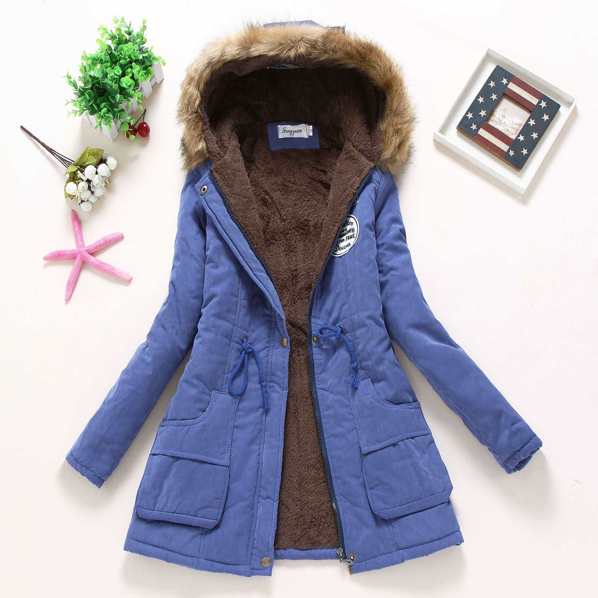 2023 Lady Fur Collar Long Hoodies Warm Jackets Plus Size Winter Coat Women Parka Jackets Casual Cotton Lining Knitted 13 724GoShop