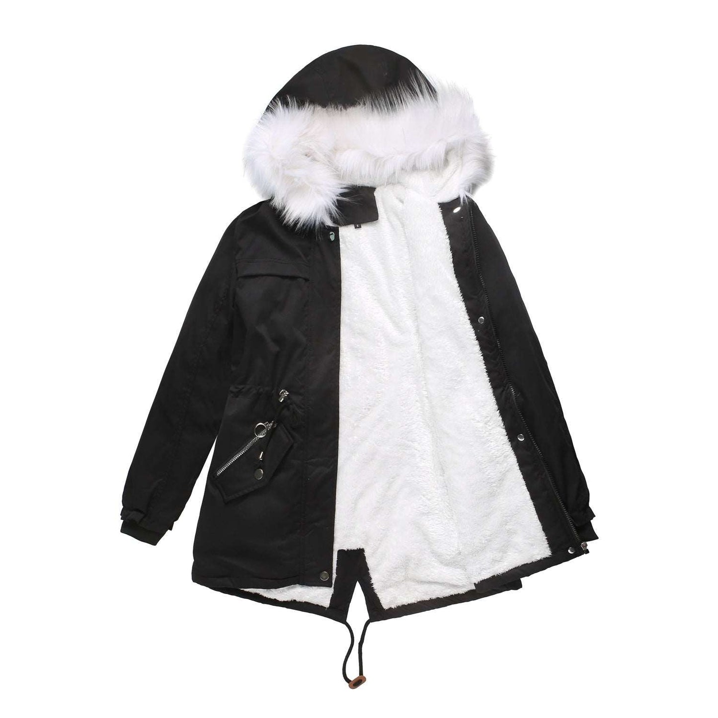 hooded warm long parkas women's winter jacket Black 724GoShop