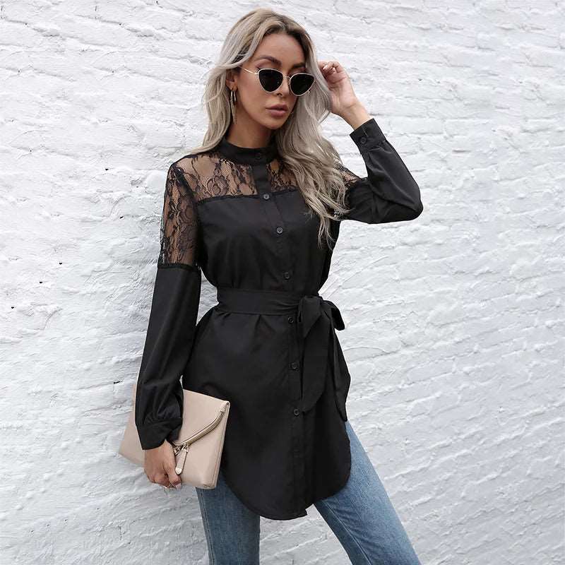 Ladies Blouses Elegant Women Tops Long Sleeve Shirt Women Black 724GoShop