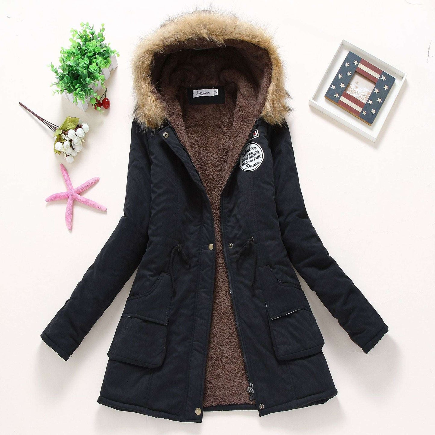 2023 Lady Fur Collar Long Hoodies Warm Jackets Plus Size Winter Coat Women Parka Jackets Casual Cotton Lining Knitted 5 724GoShop