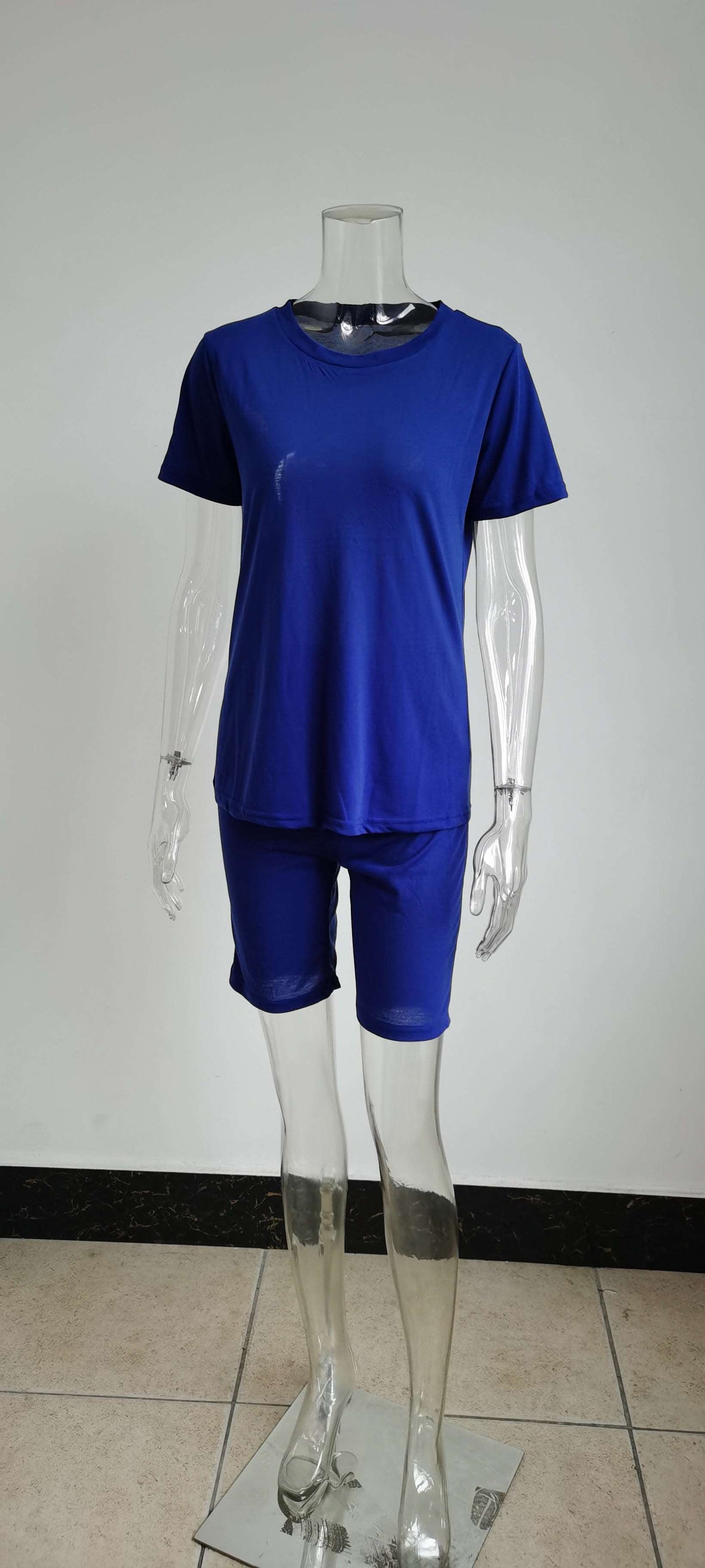 22ST0605 Women Clothing Cotton T Shirt sets 22ST0605 royal blue 724GoShop