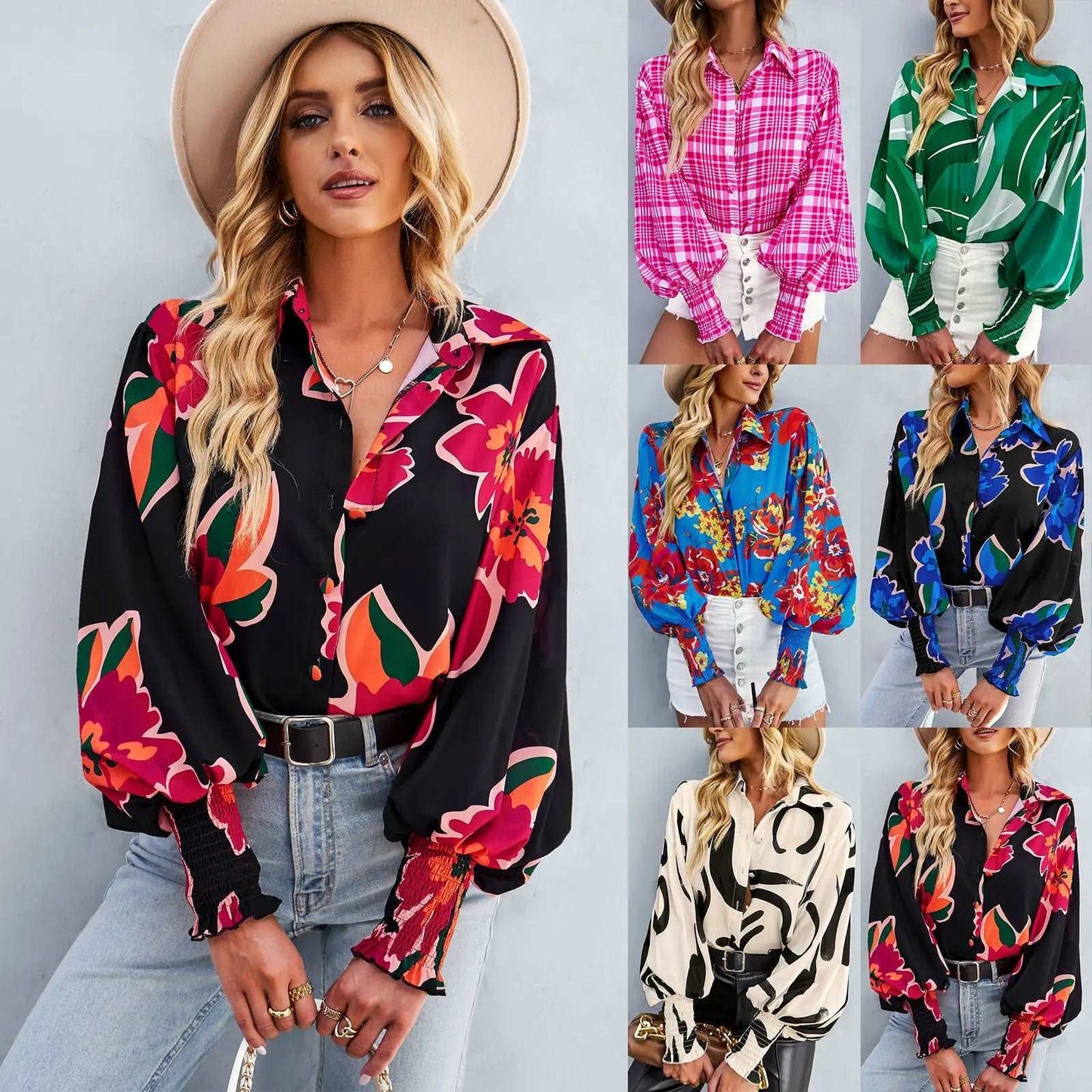 fashion womens wear blouse women contrast print shirt long sleeve ladies versatile top shirts 724GoShop