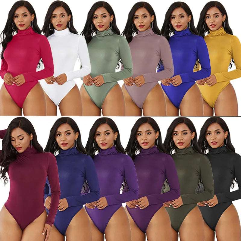 Amazon's sexy elastic long-sleeve high-necked slim-fitting inside and outside T shirt top 724GoShop