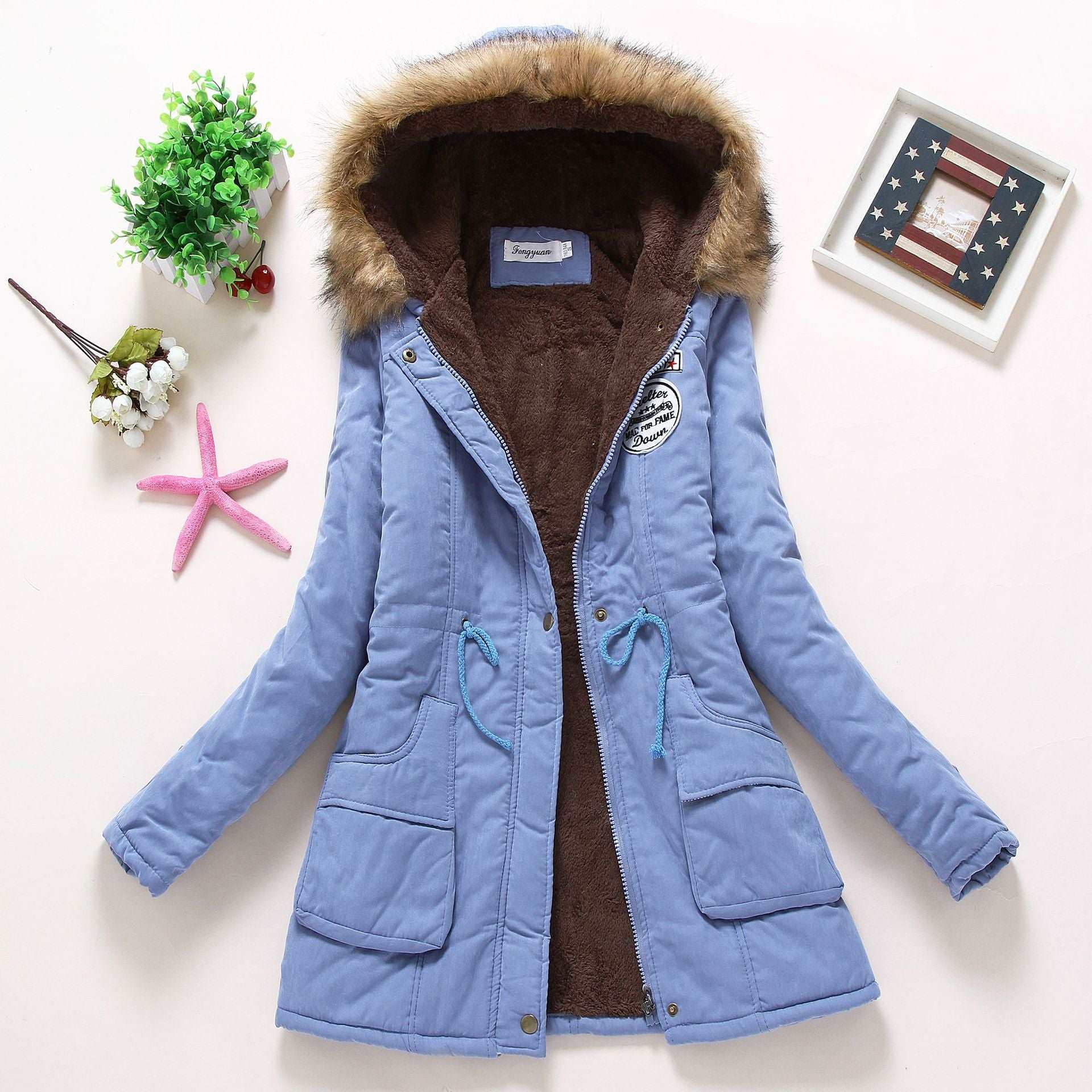 2023 Lady Fur Collar Long Hoodies Warm Jackets Plus Size Winter Coat Women Parka Jackets Casual Cotton Lining Knitted 10 724GoShop