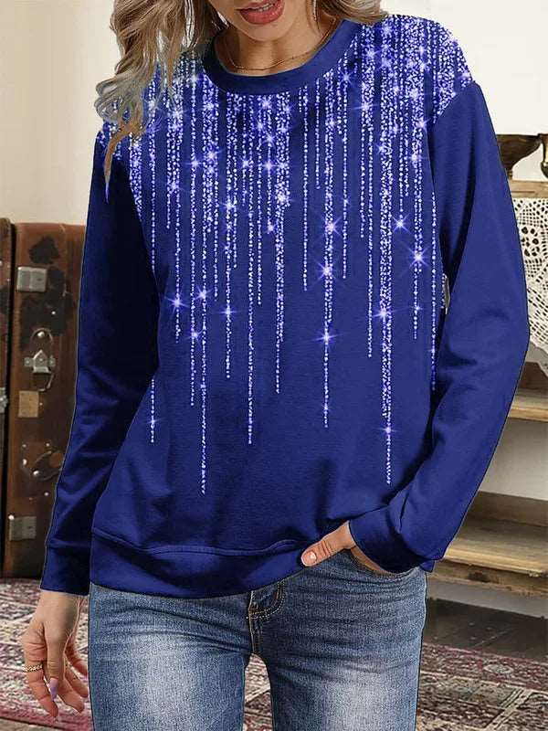 Explosive long sleeved sweatshirt printed round neck bottoming shirt top plus size wome Blue Starry 724GoShop