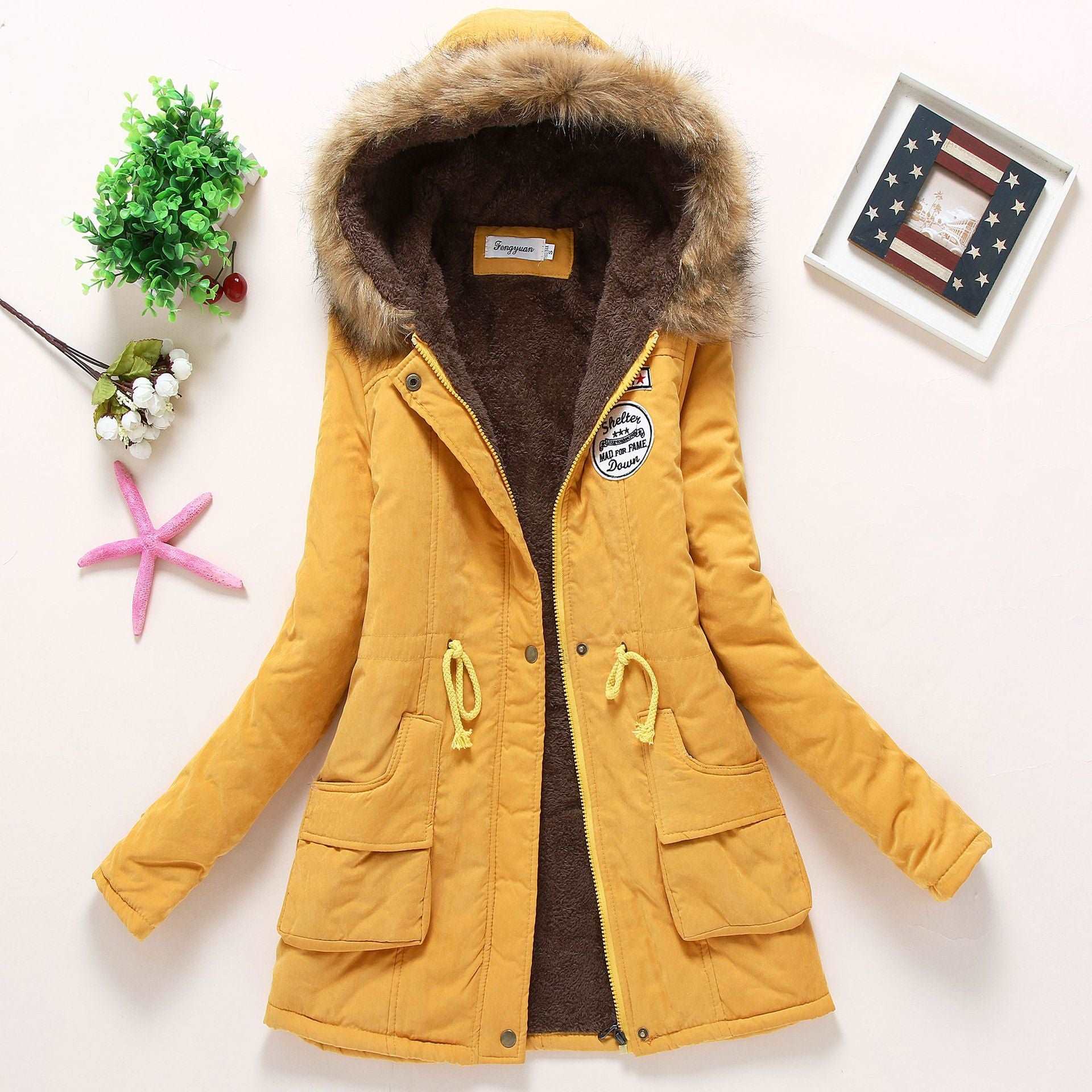 2023 Lady Fur Collar Long Hoodies Warm Jackets Plus Size Winter Coat Women Parka Jackets Casual Cotton Lining Knitted 2 724GoShop