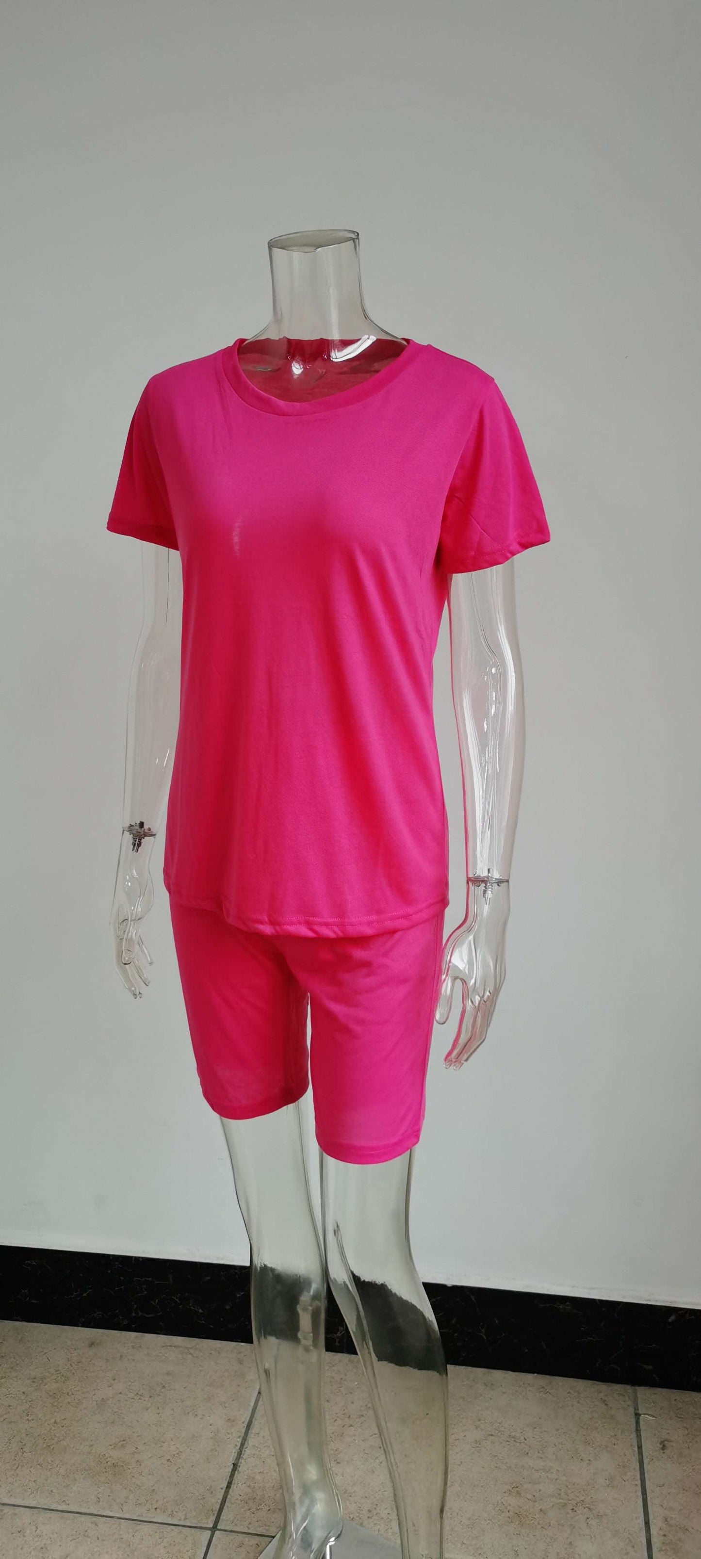 22ST0605 Women Clothing Cotton T Shirt sets 22ST0605 rose red 724GoShop