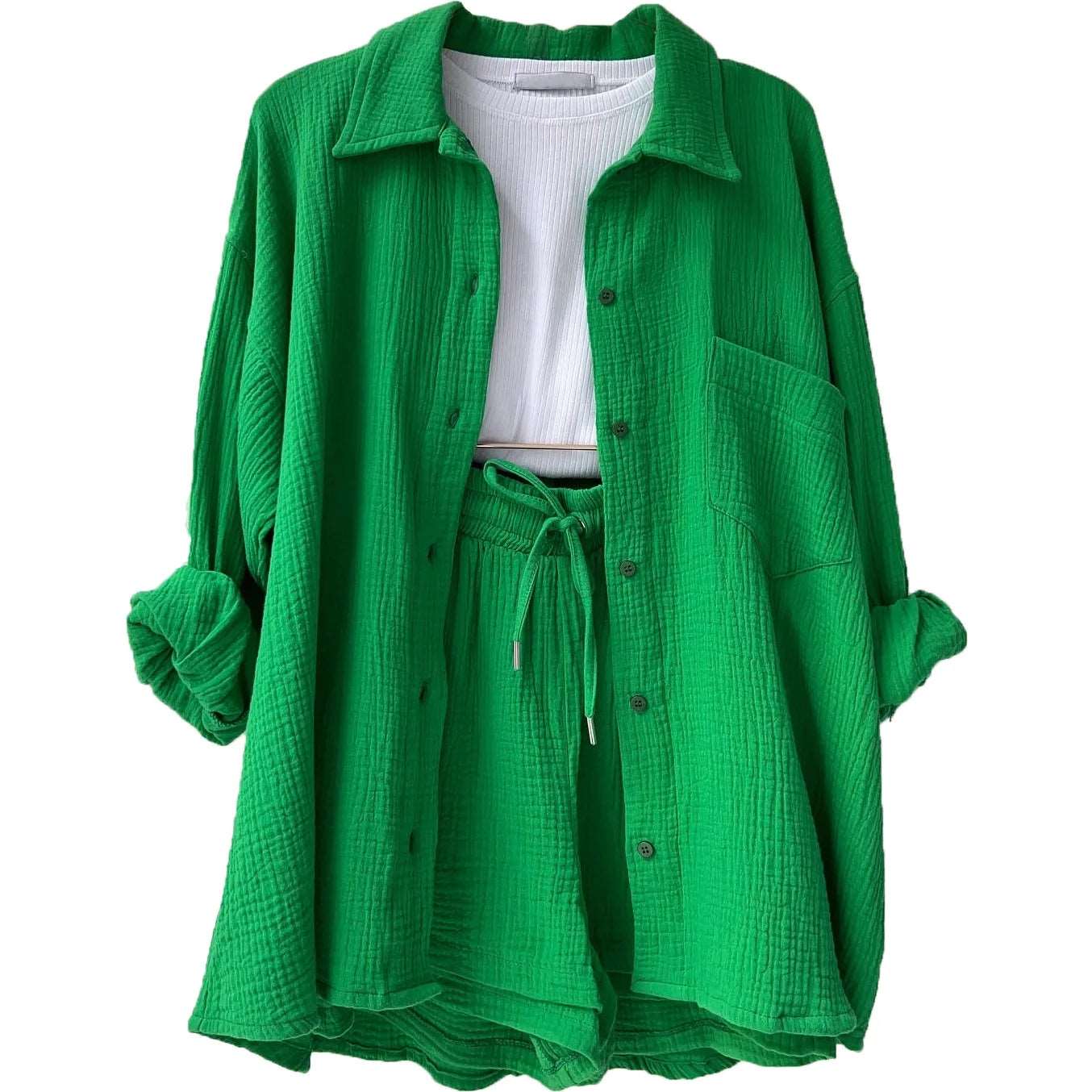 Female Sets Suit Casual Sleepwear Biker 2 Two Pieces Shorts Set Women green 724GoShop