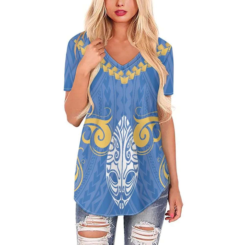 Elegant V Neck Short Sleeve Ladies Shirt Woman Tops Fashionable Blouse 4 XL ZSNC0914 724GoShop