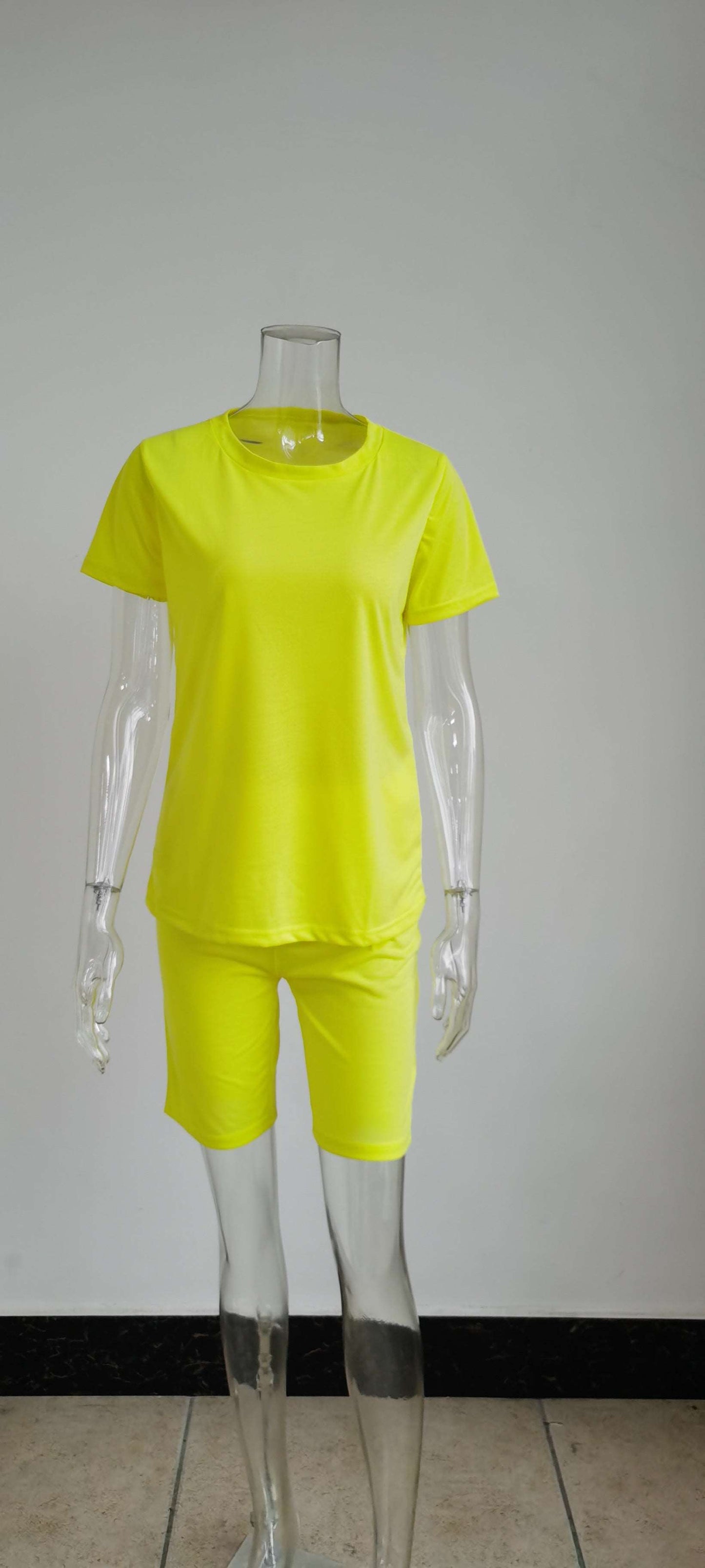 22ST0605 Women Clothing Cotton T Shirt sets 22ST0605 yellow 724GoShop