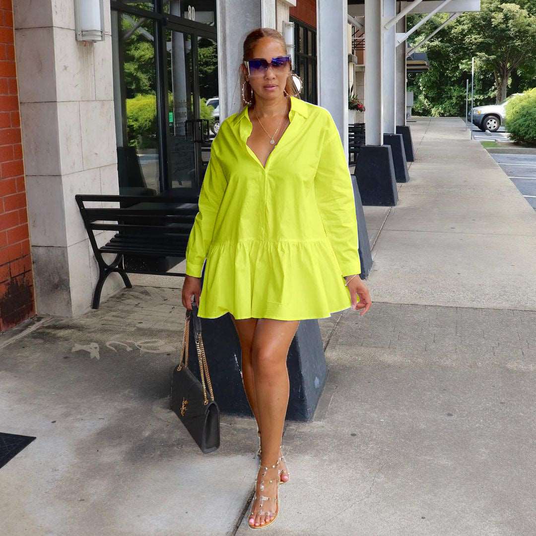 GX186A women's hot casual shirt dress Yellow 724GoShop