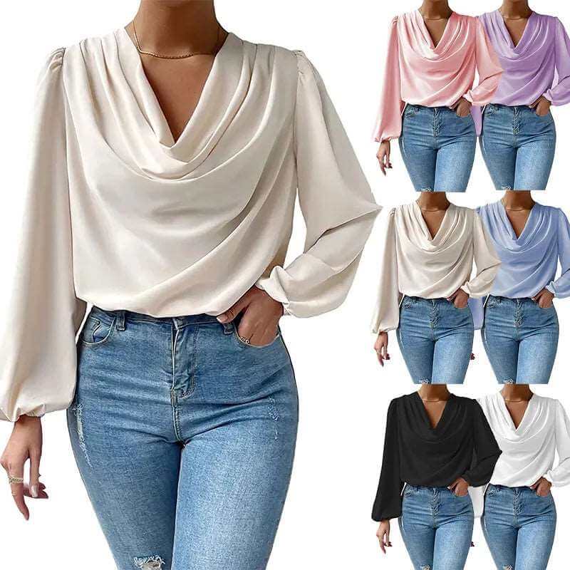 European And American Long Sleeve V -Neck Women'S T-Shirt 724GoShop