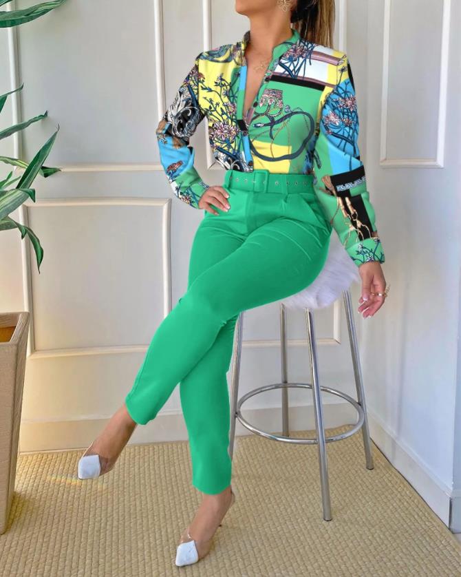 Women top bottom matching sets green XXL 724GoShop