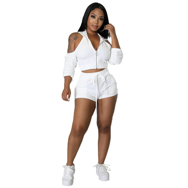 Tracksuit Two Piece Set Women Shorts White 724GoShop